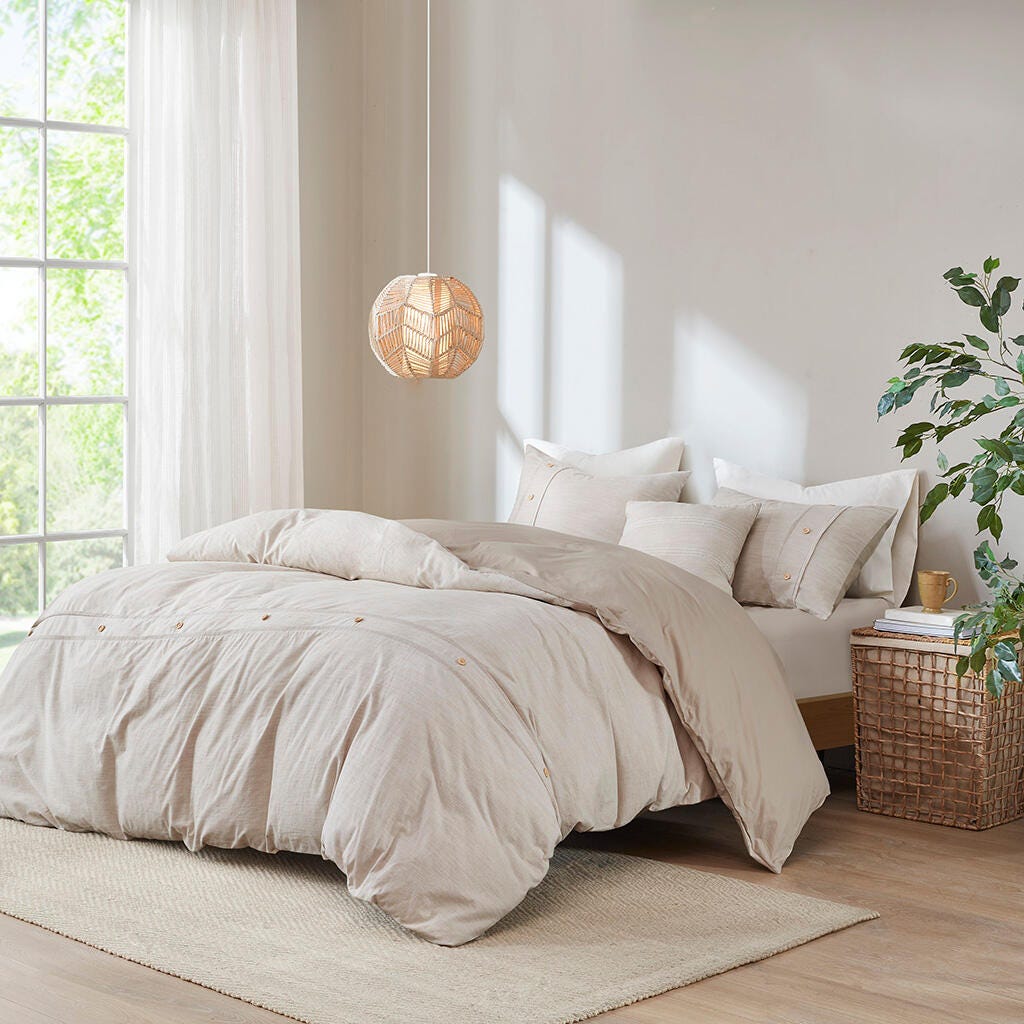 Clean Spaces Dover 5-Piece Full/Queen Oversized Comforter Set, Natural, large