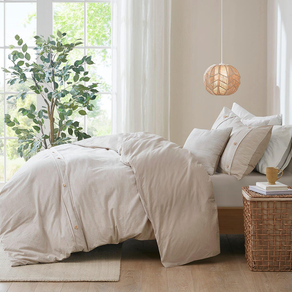 Clean Spaces Dover 5-Piece Full/Queen Oversized Comforter Set, Natural, large