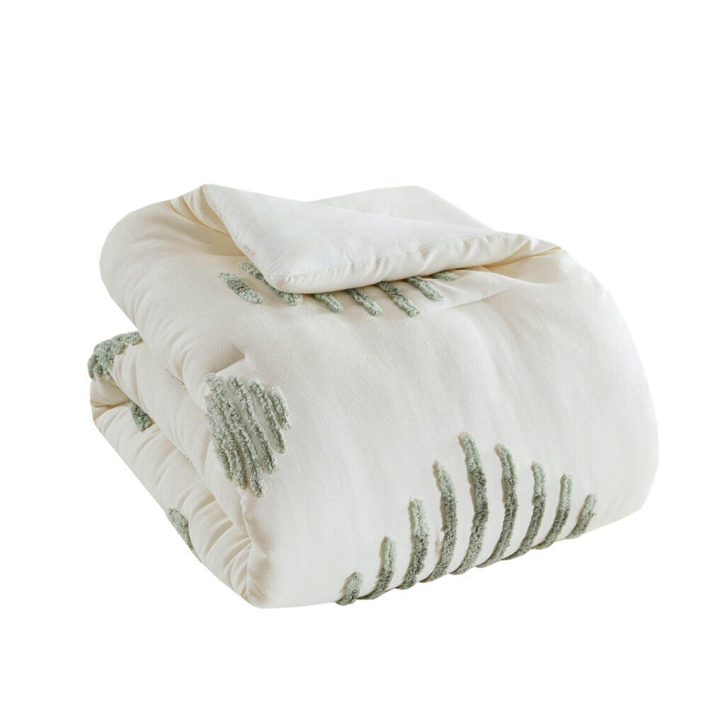 INK+IVY Tahli 3-Piece Full/Queen Comforter Set, Green/Ivory, large