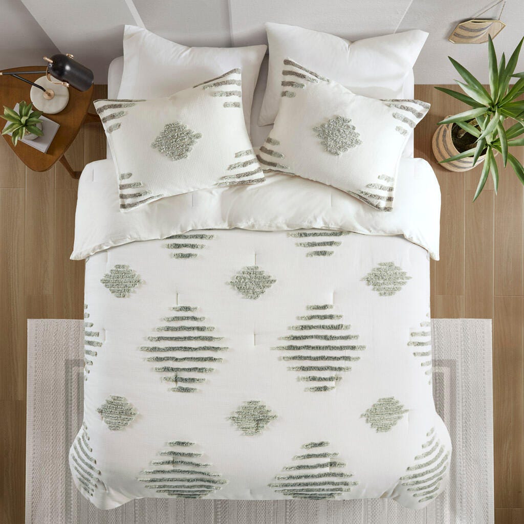 INK+IVY Tahli 3-Piece Full/Queen Comforter Set, Green/Ivory, large