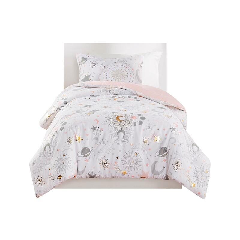 Intelligent Design Kids Celia 4-Piece Full/Queen Comforter Set, Blush/Gold, rollover
