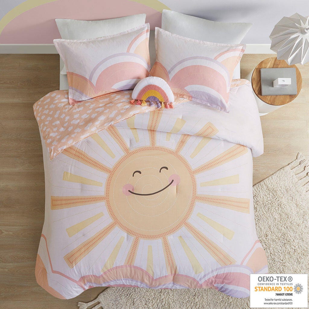 Intelligent Design Kids Dawn 4-Piece Full/Queen Comforter Set, Yellow/Coral, large
