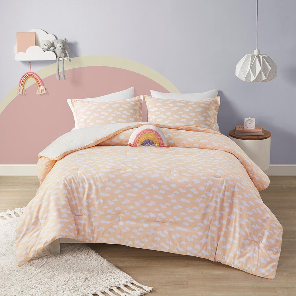Intelligent Design Kids Dawn 4-Piece Full/Queen Comforter Set, Yellow/Coral, large