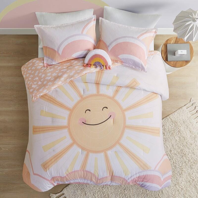 Intelligent Design Kids Dawn 4-Piece Full/Queen Comforter Set, Yellow/Coral, large
