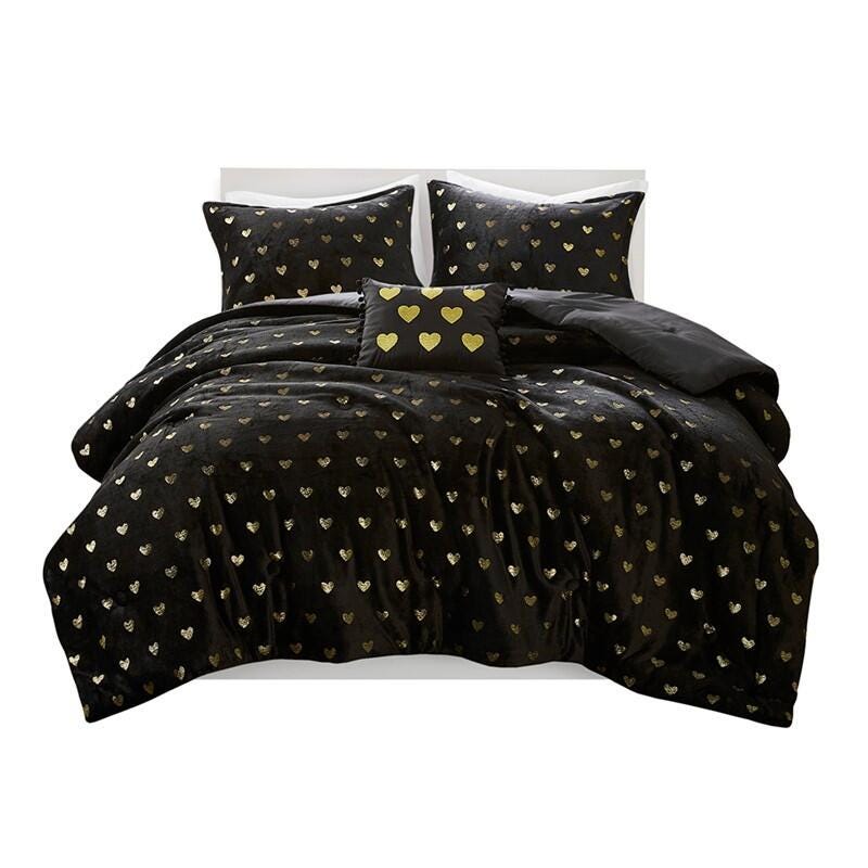 Intelligent Design Rosalie 3-Piece Twin/Twin XL Comforter Set, Black/Gold, rollover