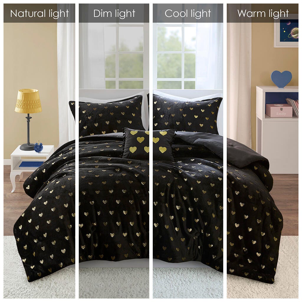 Intelligent Design Rosalie 3-Piece Twin/Twin XL Comforter Set, Black/Gold, large