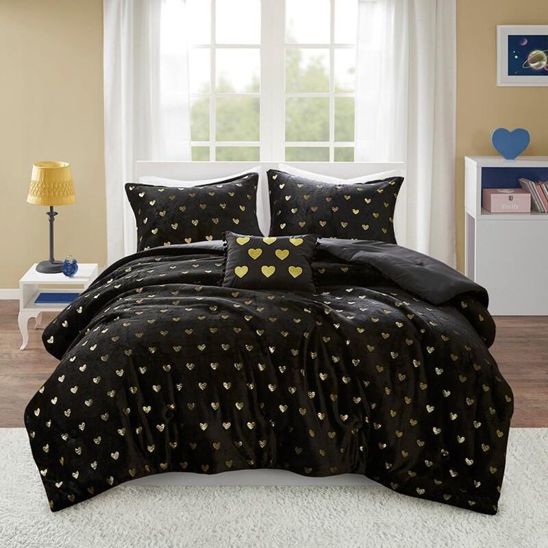 Intelligent Design Rosalie 4-Piece Full/Queen Comforter Set, Black/Gold, large