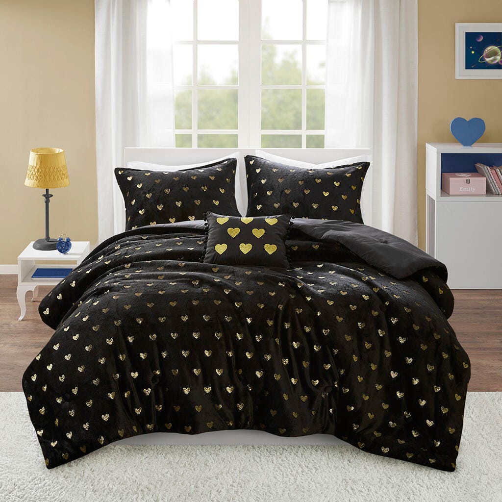 Intelligent Design Rosalie 4-Piece Full/Queen Comforter Set, Black/Gold, large