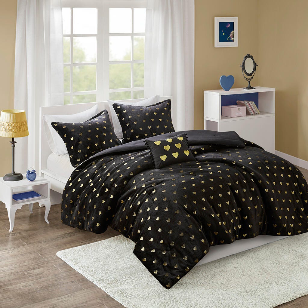 Intelligent Design Rosalie 4-Piece Full/Queen Comforter Set, Black/Gold, large
