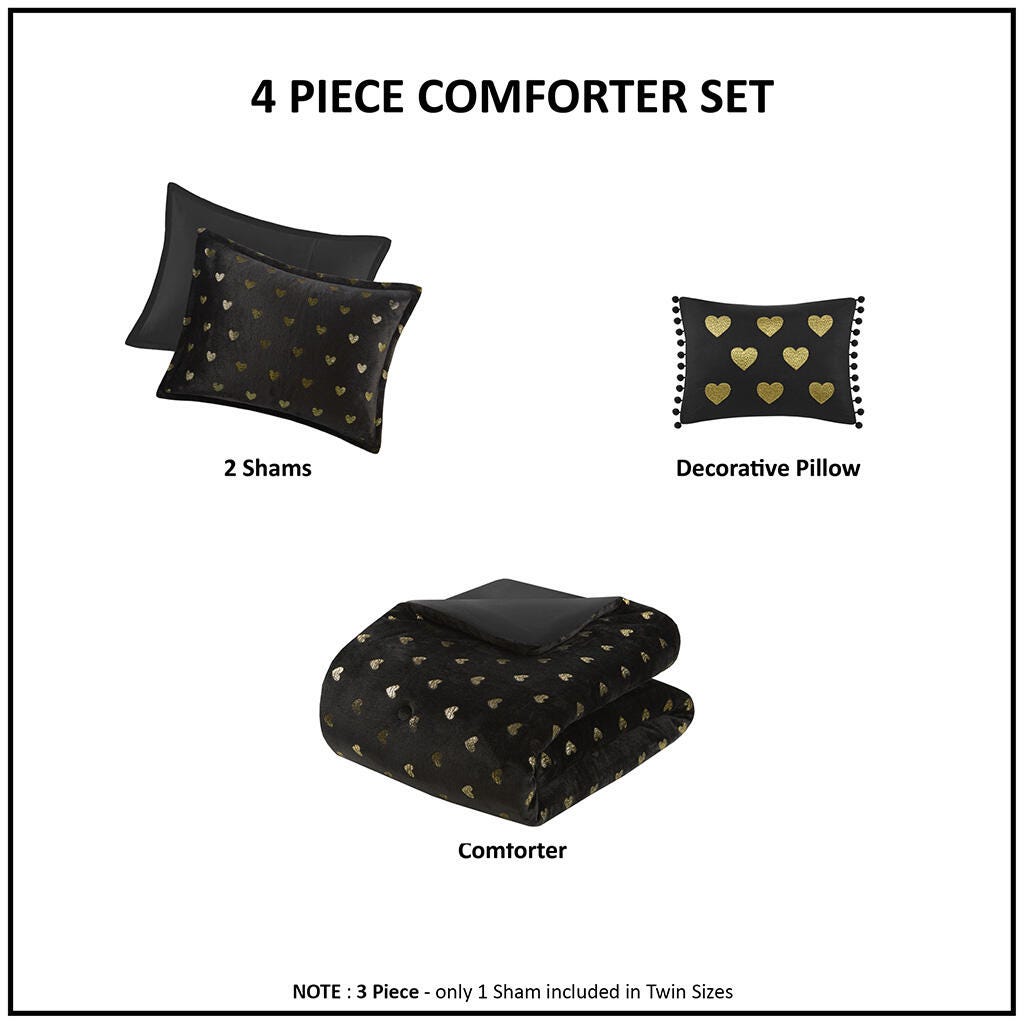 Intelligent Design Rosalie 4-Piece Full/Queen Comforter Set, Black/Gold, large