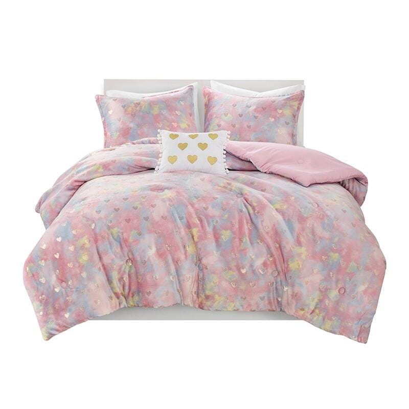 Intelligent Design Rosalie 4-Piece Full/Queen Comforter Set, Pink Multi/Gold, rollover