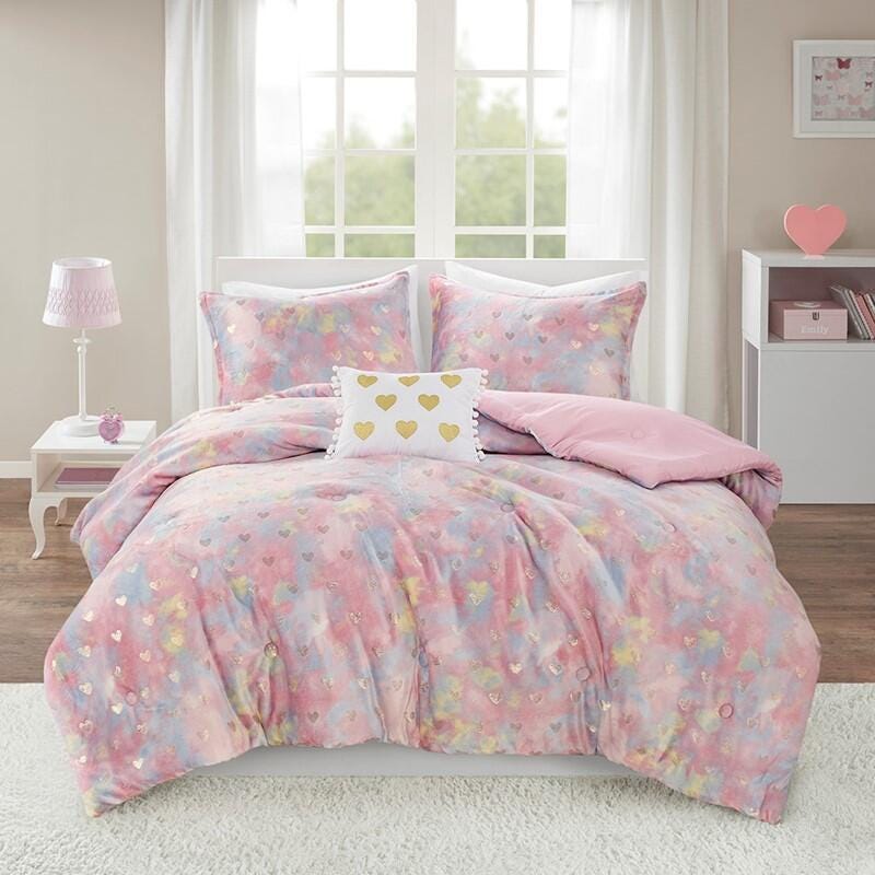 Intelligent Design Rosalie 4-Piece Full/Queen Comforter Set, Pink Multi/Gold, large