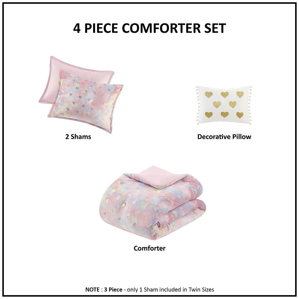 Intelligent Design Rosalie 4-Piece Full/Queen Comforter Set, Pink Multi/Gold, large