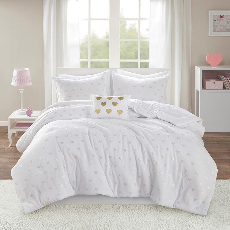 Intelligent Design Rosalie 4-Piece Full/Queen Comforter Set, White/Gold, large