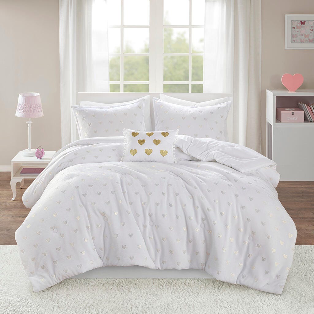Intelligent Design Rosalie 4-Piece Full/Queen Comforter Set, White/Gold, large