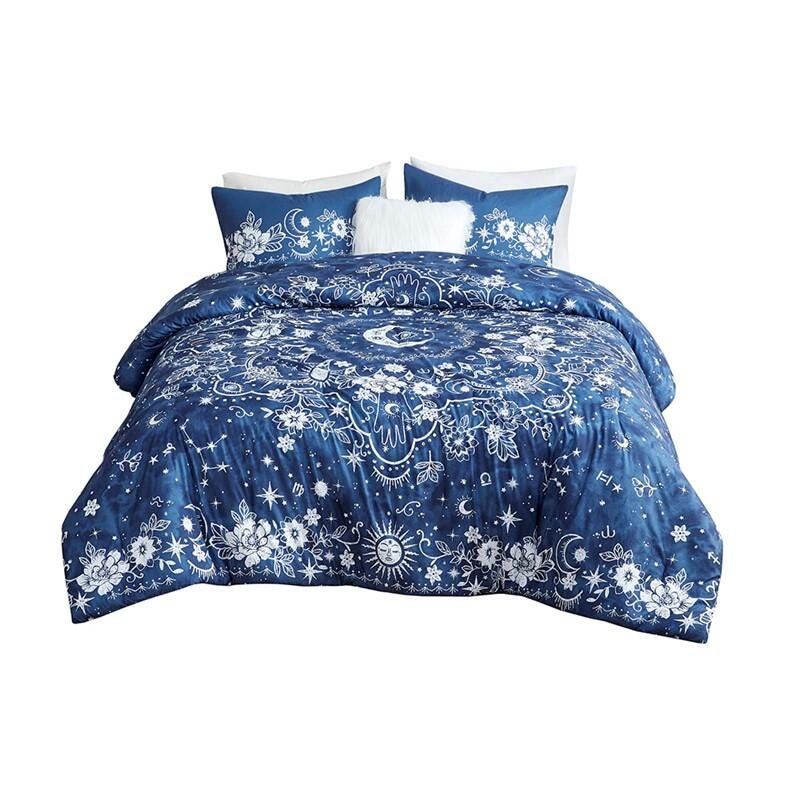 Intelligent Design Stella 4-Piece Full/Queen Comforter Set, Navy, rollover