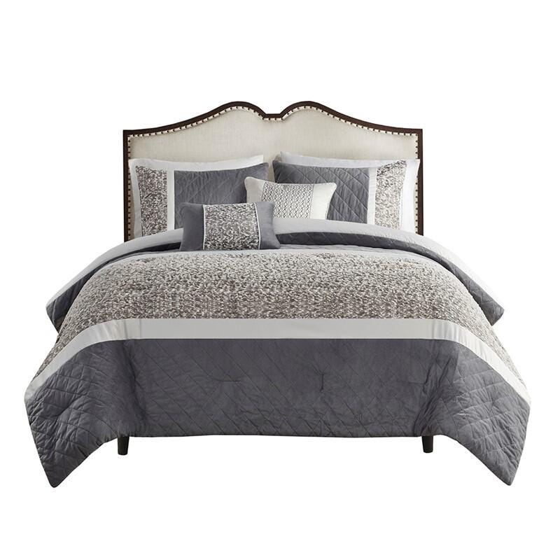 Madison Park Amelia 5-Piece Full/Queen Comforter Set, Gray, rollover
