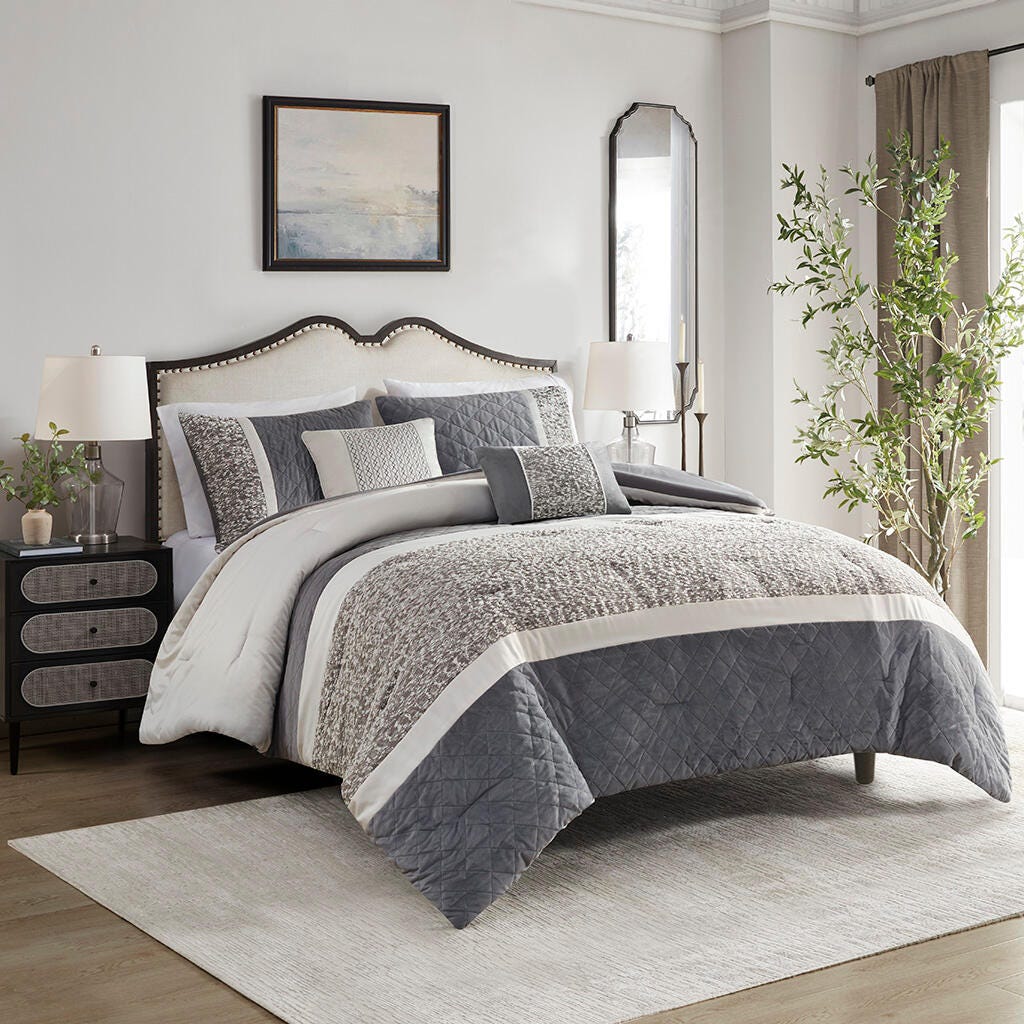 Madison Park Amelia 5-Piece Full/Queen Comforter Set, Gray, large