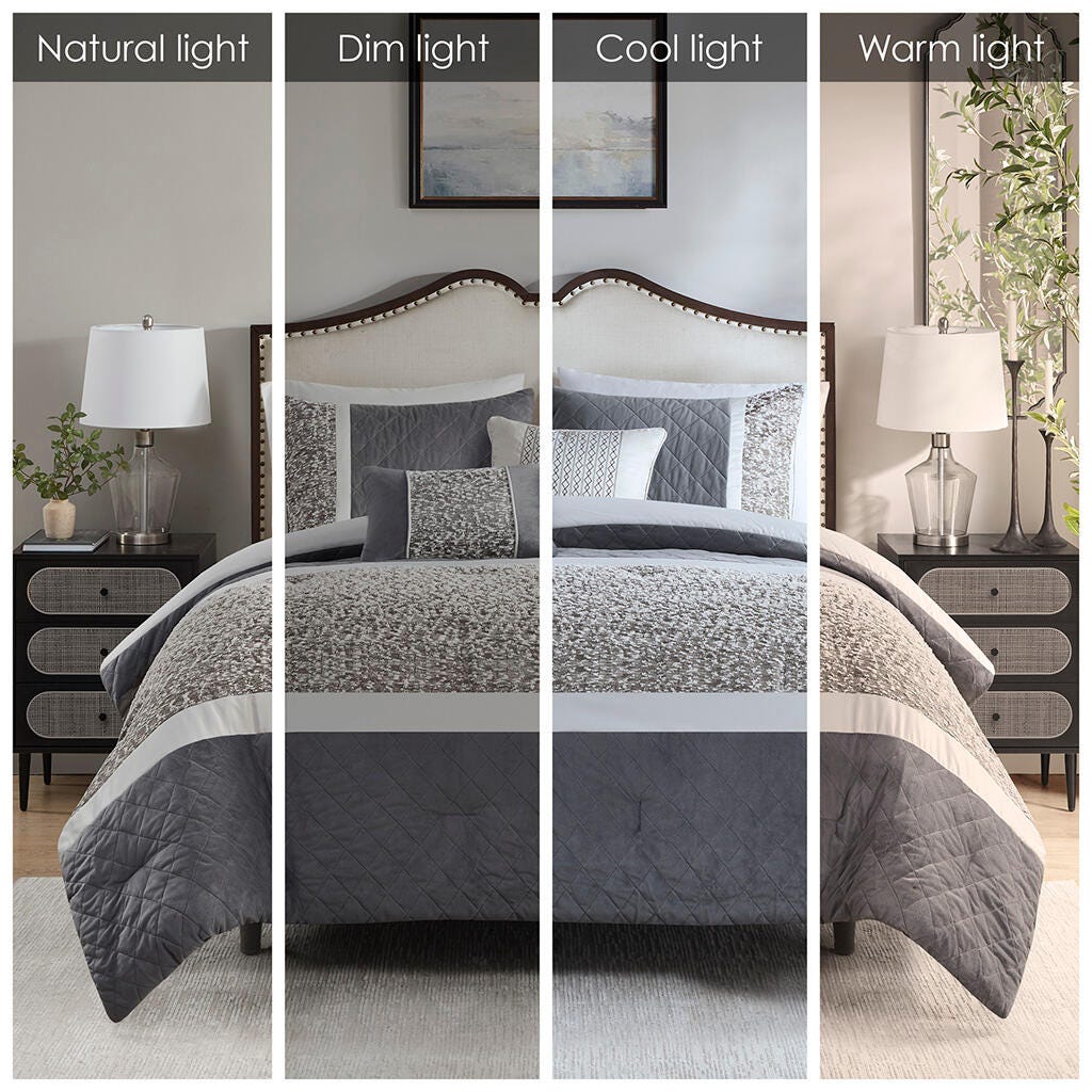 Madison Park Amelia 5-Piece Full/Queen Comforter Set, Gray, large