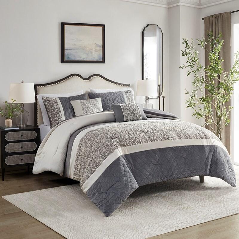 Madison Park Amelia 5-Piece King/California King Comforter Set, Gray, large
