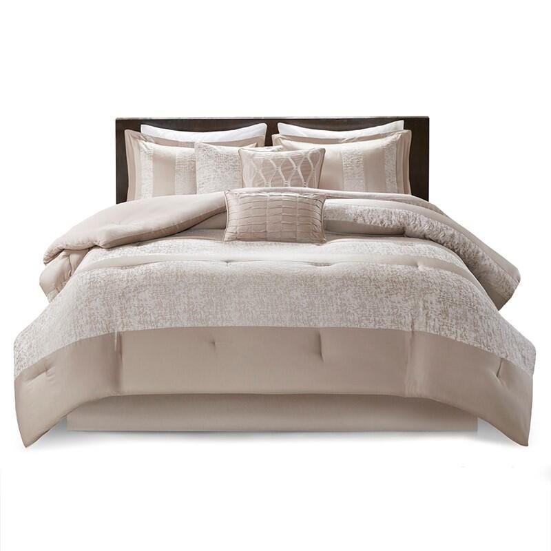 Madison Park Ava 7-Piece King Comforter Set, Taupe, rollover