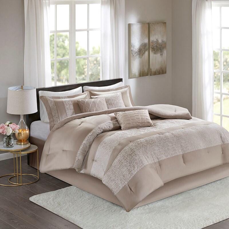 Madison Park Ava 7-Piece Queen Comforter Set, Taupe, large