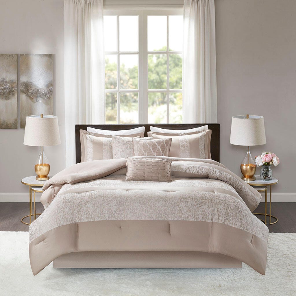 Madison Park Ava 7-Piece Queen Comforter Set, Taupe, large