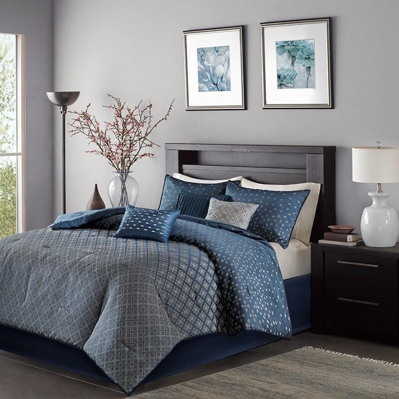 Madison Park Biloxi 7-Piece California King Comforter Set, Navy, large