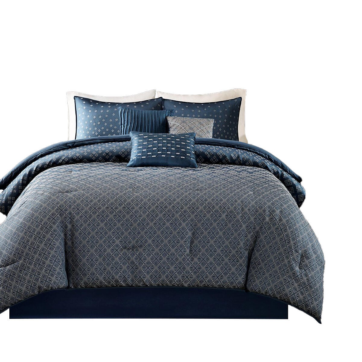 Madison Park Biloxi 7-Piece King Comforter Set, Navy, rollover