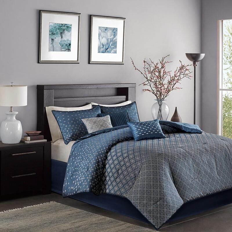 Madison Park Biloxi 7-Piece Queen Comforter Set, Navy, large