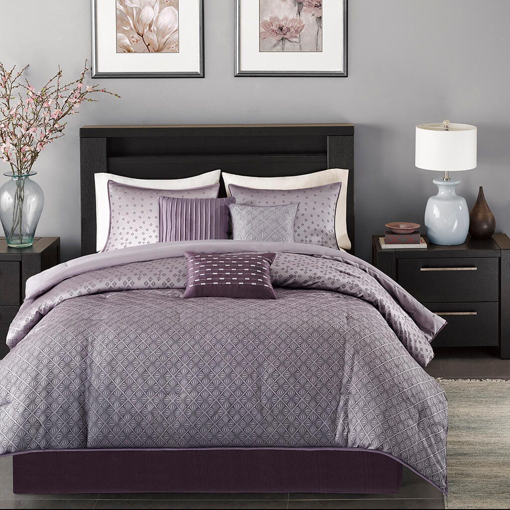Madison Park Biloxi 7-Piece Queen Comforter Set, Purple, large