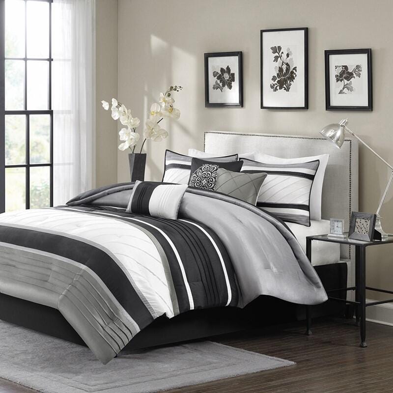 Madison Park Blaire 7-Piece California King Comforter Set, Gray, large