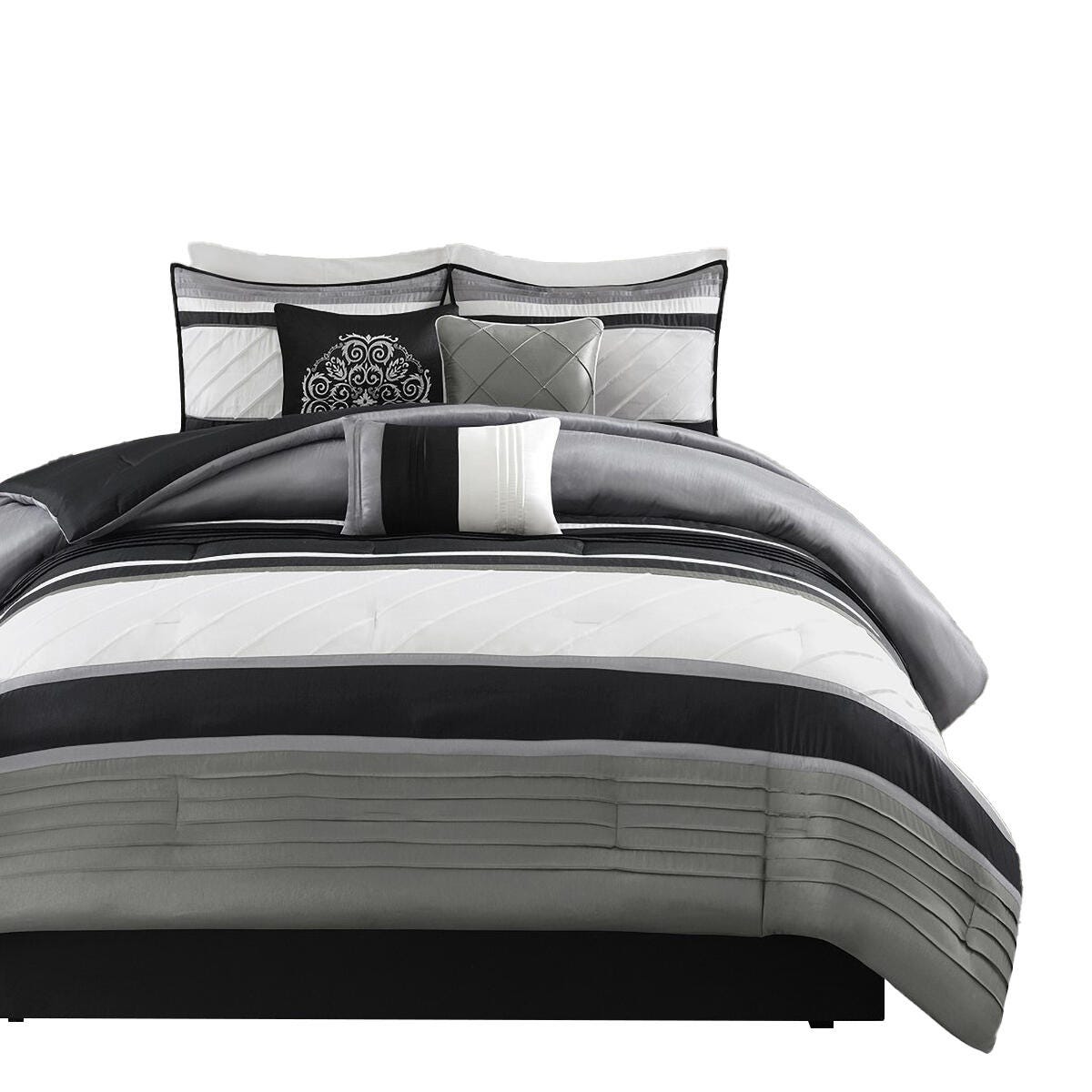 Madison Park Blaire 7-Piece Queen Comforter Set, Gray, rollover