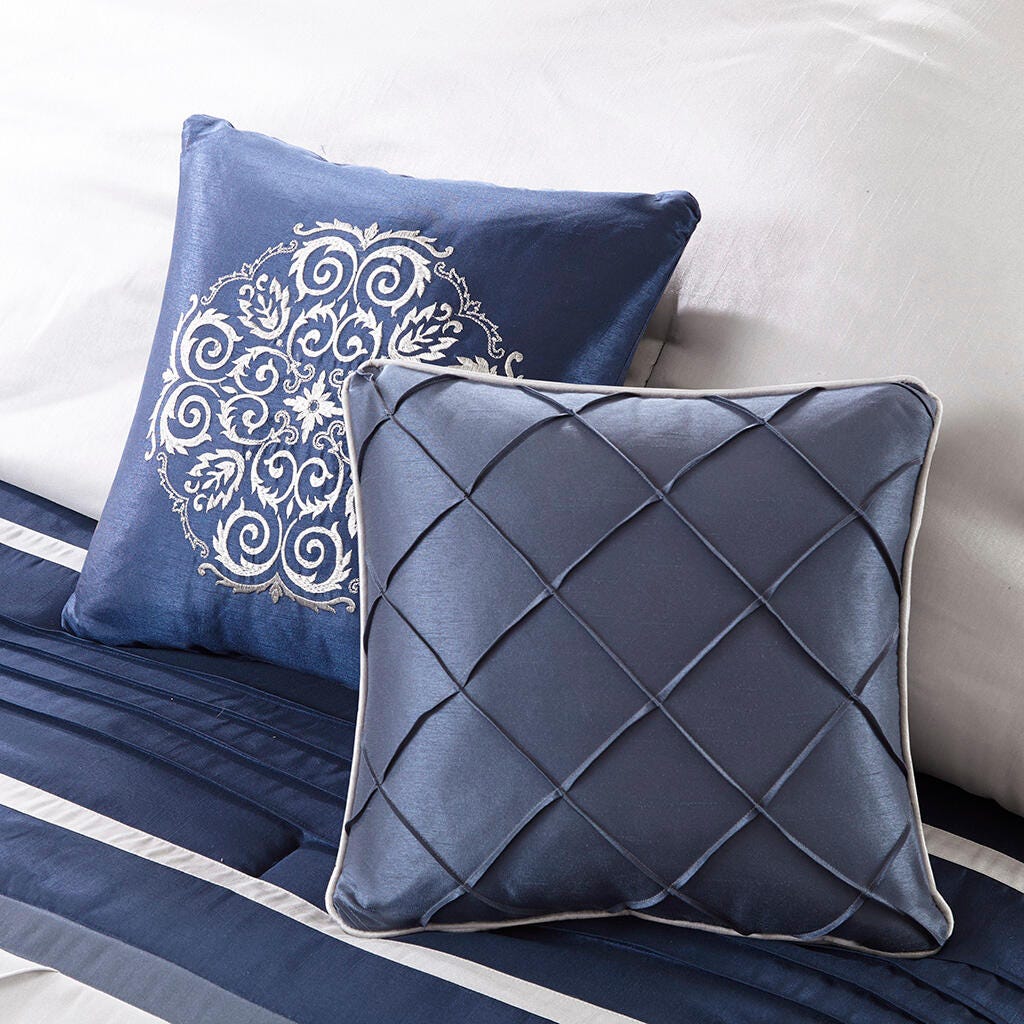 Madison Park Blaire 7-Piece King Comforter Set, Navy, large