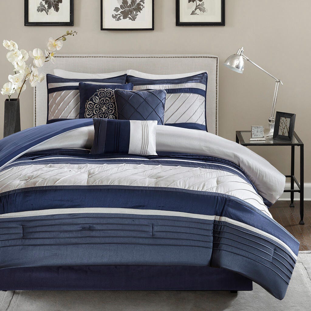Madison Park Blaire 7-Piece Queen Comforter Set, Navy, large