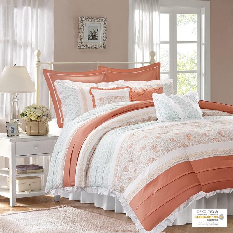 Madison Park Dawn 9-Piece Queen Comforter Set, Coral, large