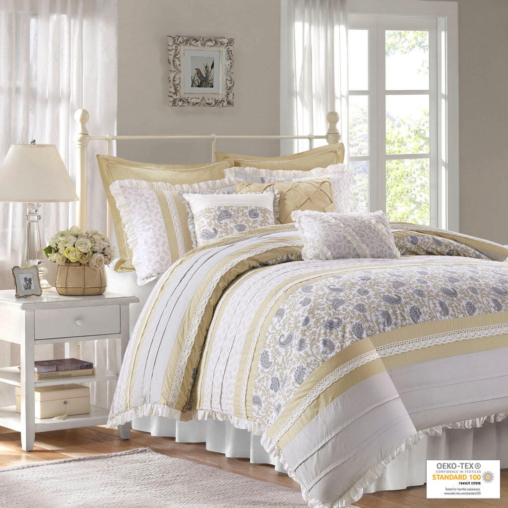 Madison Park Dawn 9-Piece Queen Comforter Set, Yellow, large