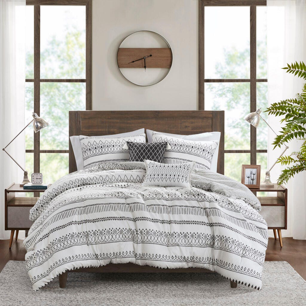 Madison Park Fraser 4-Piece King/California King Comforter Set, Ivory/Black, large