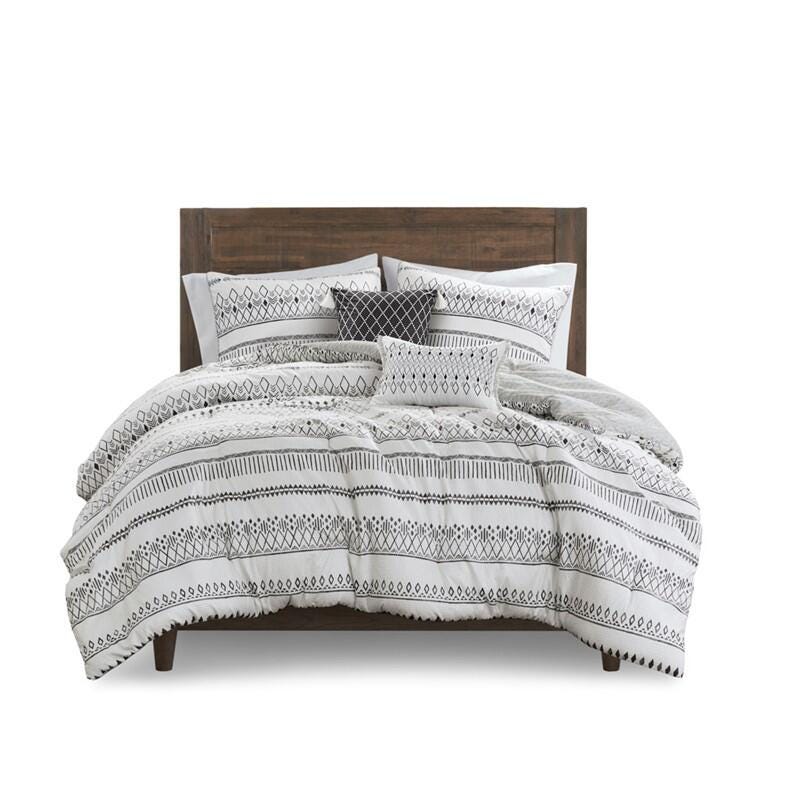 Madison Park Fraser 5-Piece Full/Queen Comforter Set, Ivory/Black, rollover