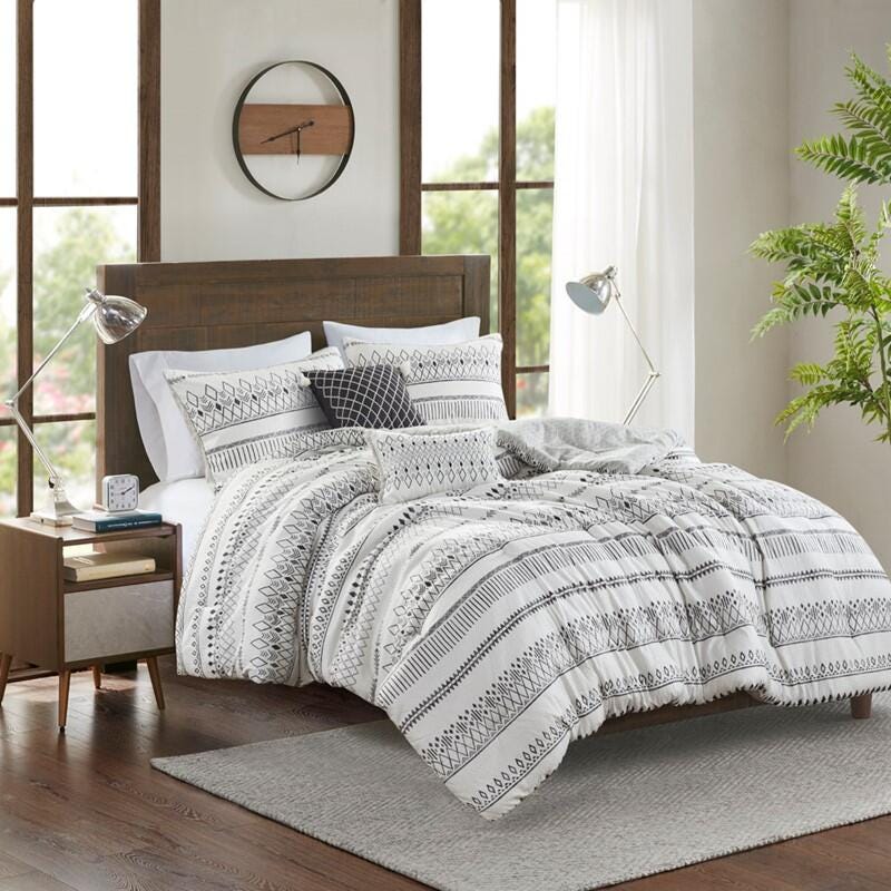 Madison Park Fraser 5-Piece Full/Queen Comforter Set, Ivory/Black, large