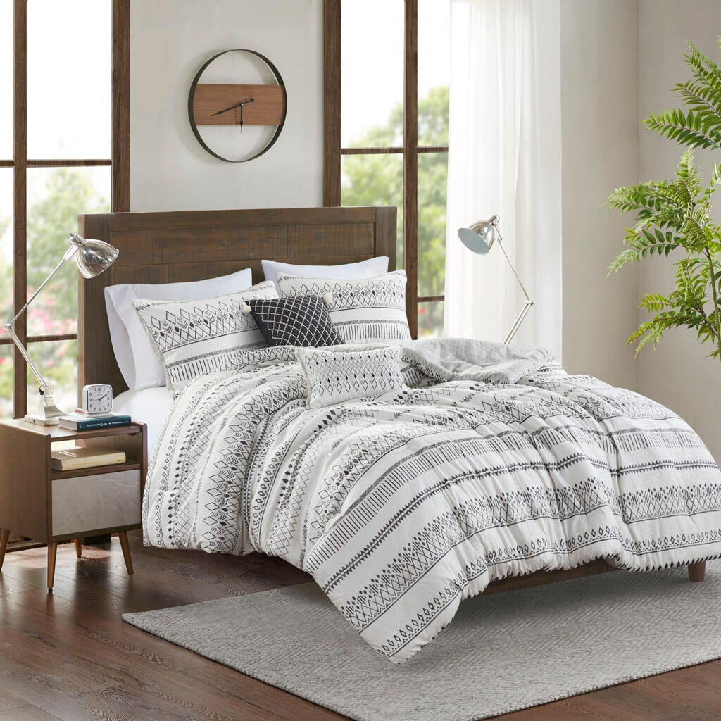 Madison Park Fraser 5-Piece Full/Queen Comforter Set, Ivory/Black, large
