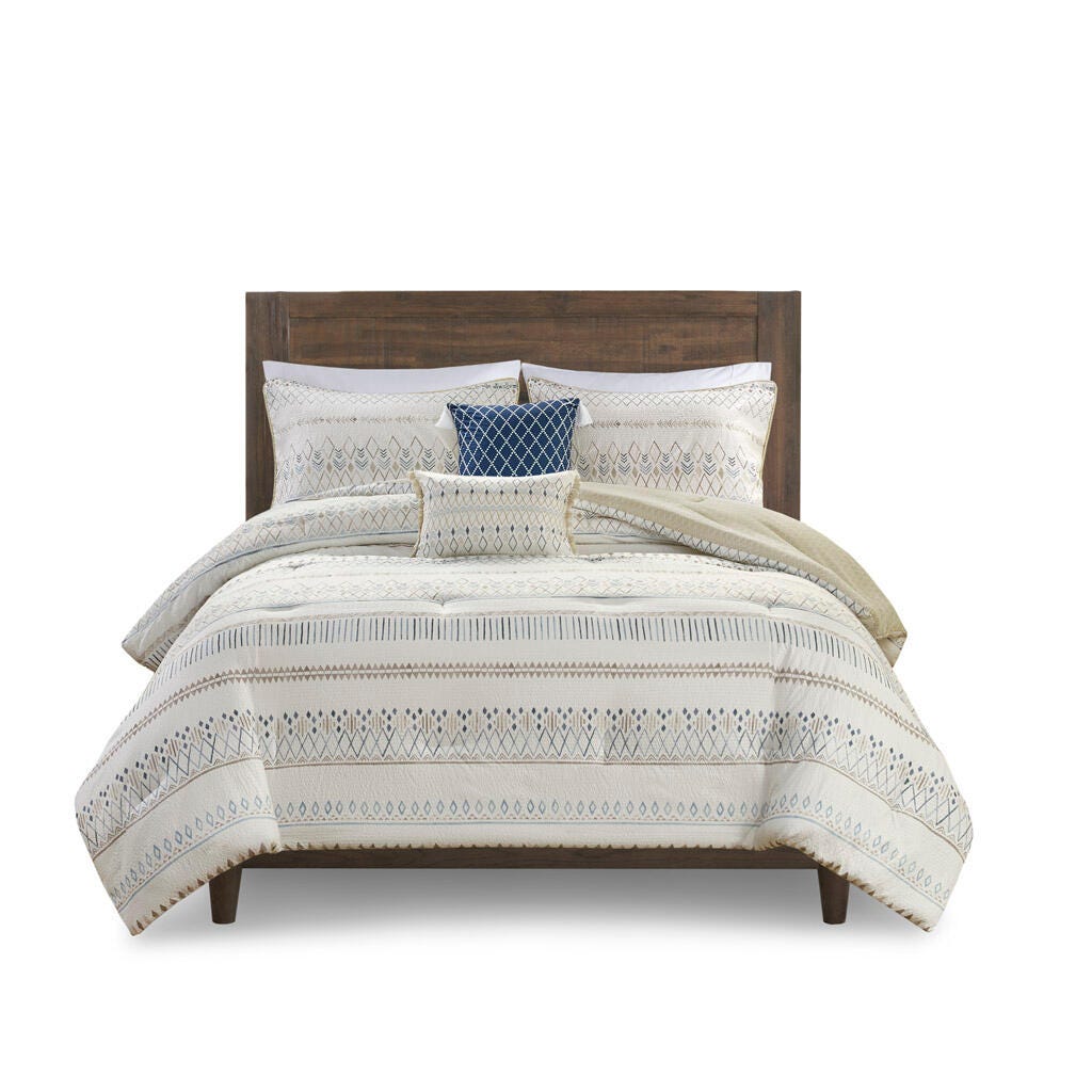 Madison Park Fraser 4-Piece Full/Queen Comforter Set, Taupe/Blue, large