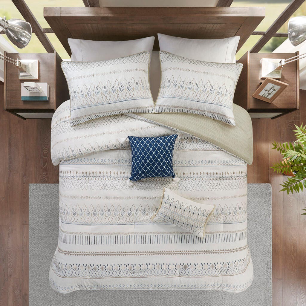 Madison Park Fraser 4-Piece Full/Queen Comforter Set, Taupe/Blue, large