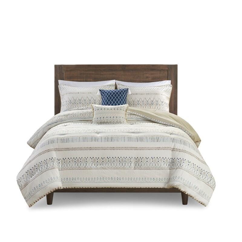 Madison Park Fraser 4-Piece King/California King Comforter Set, Taupe/Blue, rollover