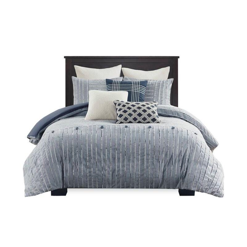 Essence 9-Piece King Comforter Set, Blue, large