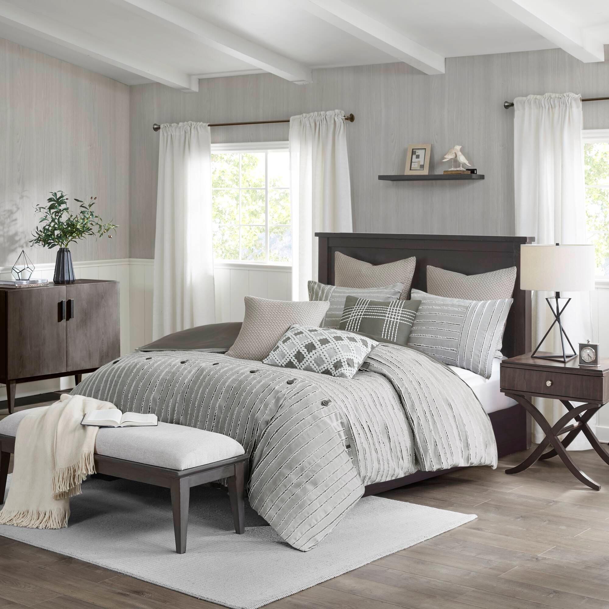 Essence 8-Piece Queen Comforter Set, Gray, rollover