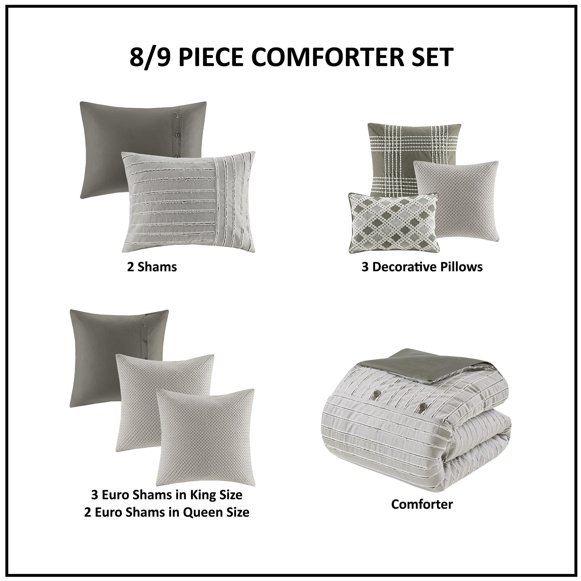 Essence 8-Piece Queen Comforter Set, Gray, large