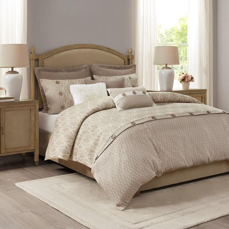 Grace 9-Piece King Comforter Set, Taupe, rollover
