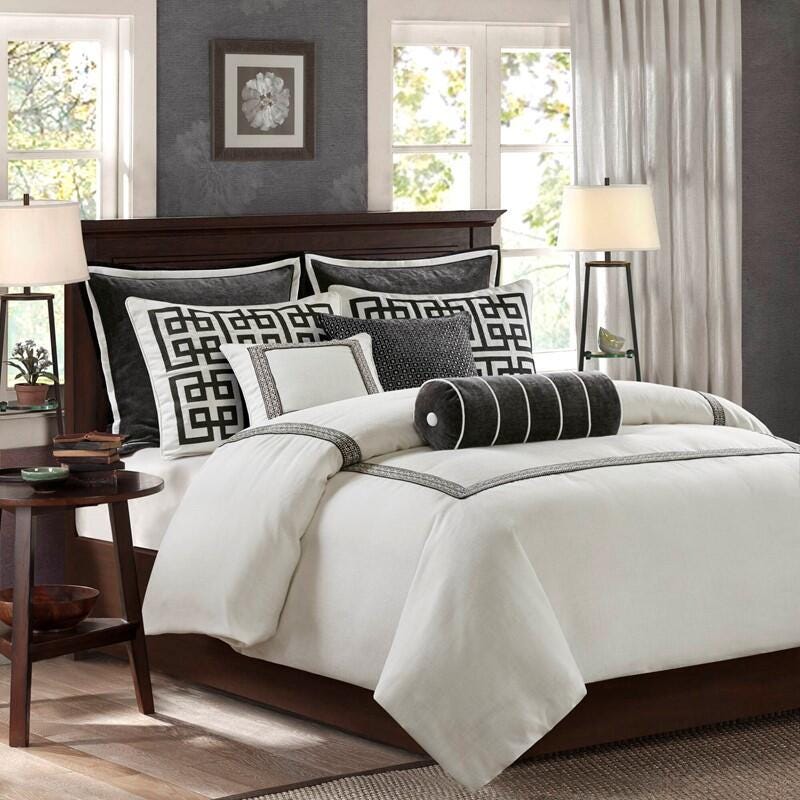 Jarvis 8-Piece Queen Comforter Set, Black/White, rollover