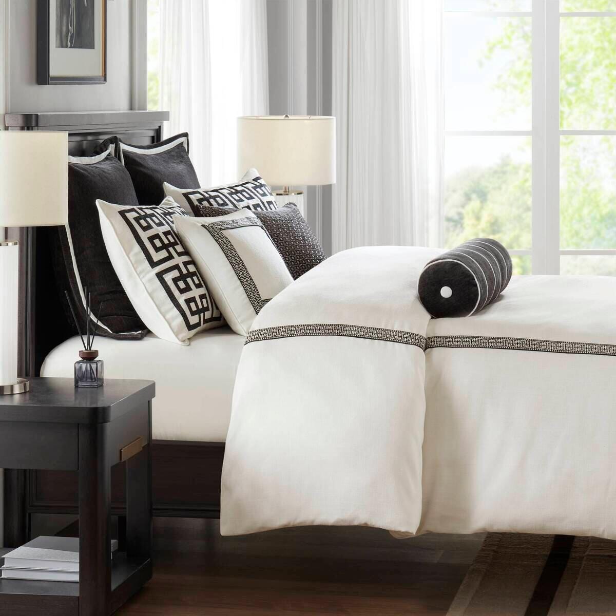 Jarvis 9-Piece King Comforter Set, Black/White, large